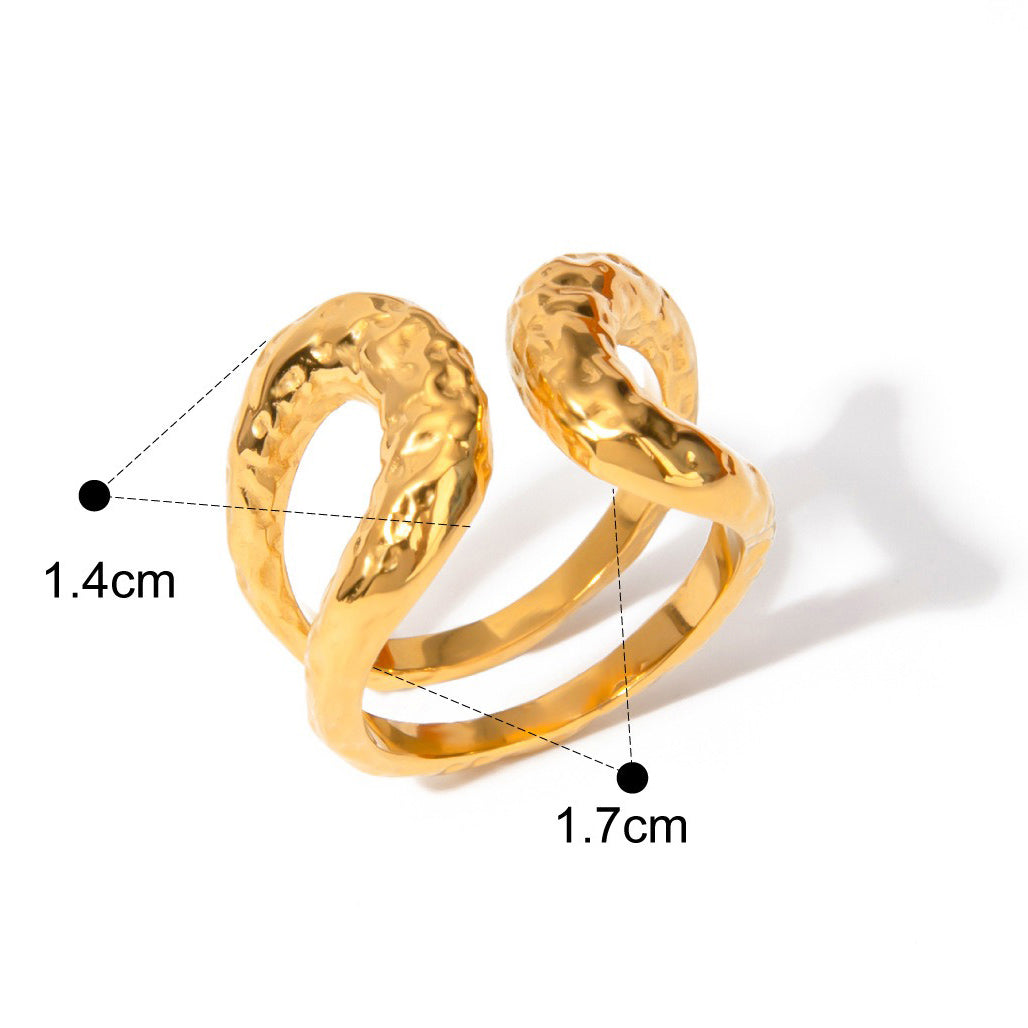Kaze Double-Layer Hammered Texture Ring | 18K Gold Classic Fashion Adjustable Ring