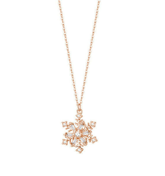 Kaze Zircon Ice Crystal Snowflake Necklace | Silver, Gold &amp; Rose Gold Pendant Necklace Rose Gold