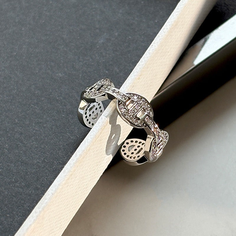 Kaze Pig Nose Rhinestone Open Adjustable Ring | 18K Gold S925 Silver Ring in Diamond &amp; Smooth Variants