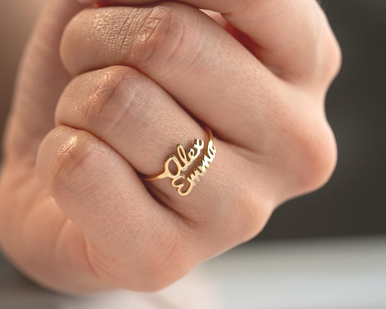 Kaze Personalised Double Name Ring | Custom Open Band Ring for Women