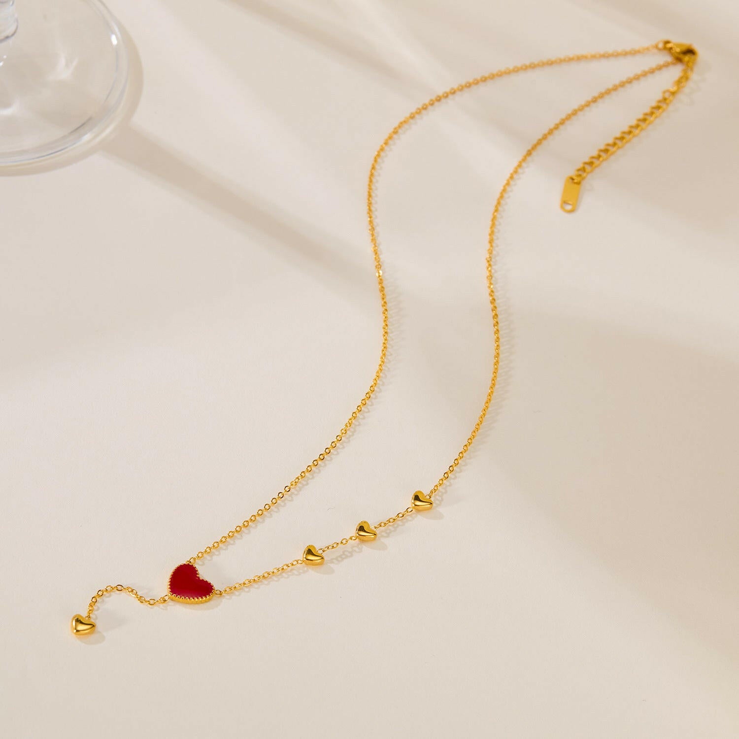 Kaze Red Dripping Heart Necklace | Gold-Plated Stainless Steel Statement Necklace