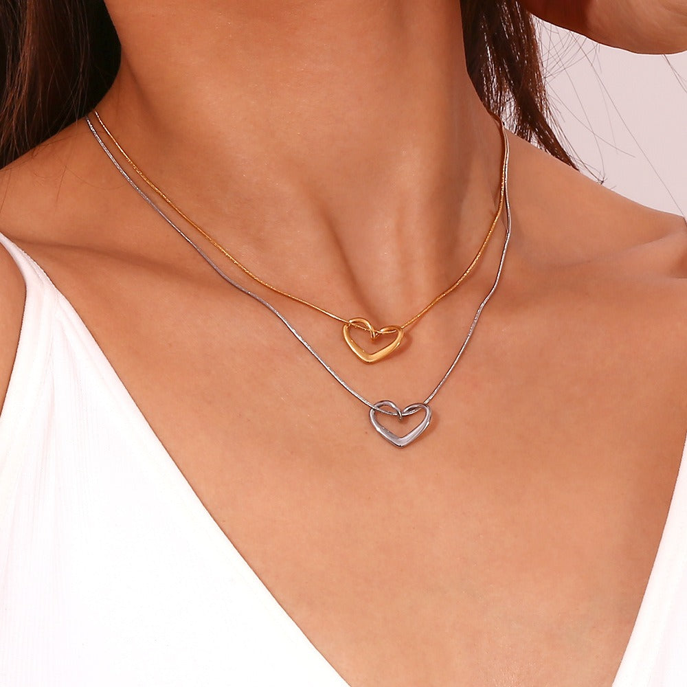 Kaze Snake Chain Heart Pendant Necklace | 18K Gold Titanium Steel S925 Silver Necklace