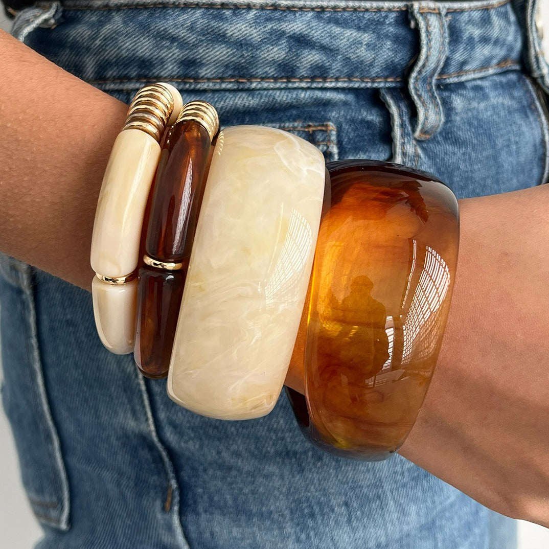 Kaze High-End Resin Bracelet | Light Luxury Resin Bangle in Jade White &amp; Amber