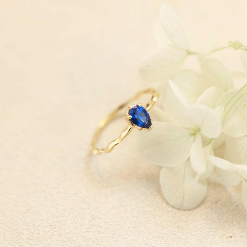 Kaze Sapphire Glow Water Drop Ring | S925 Gold Inlay Zircon Teardrop Ring