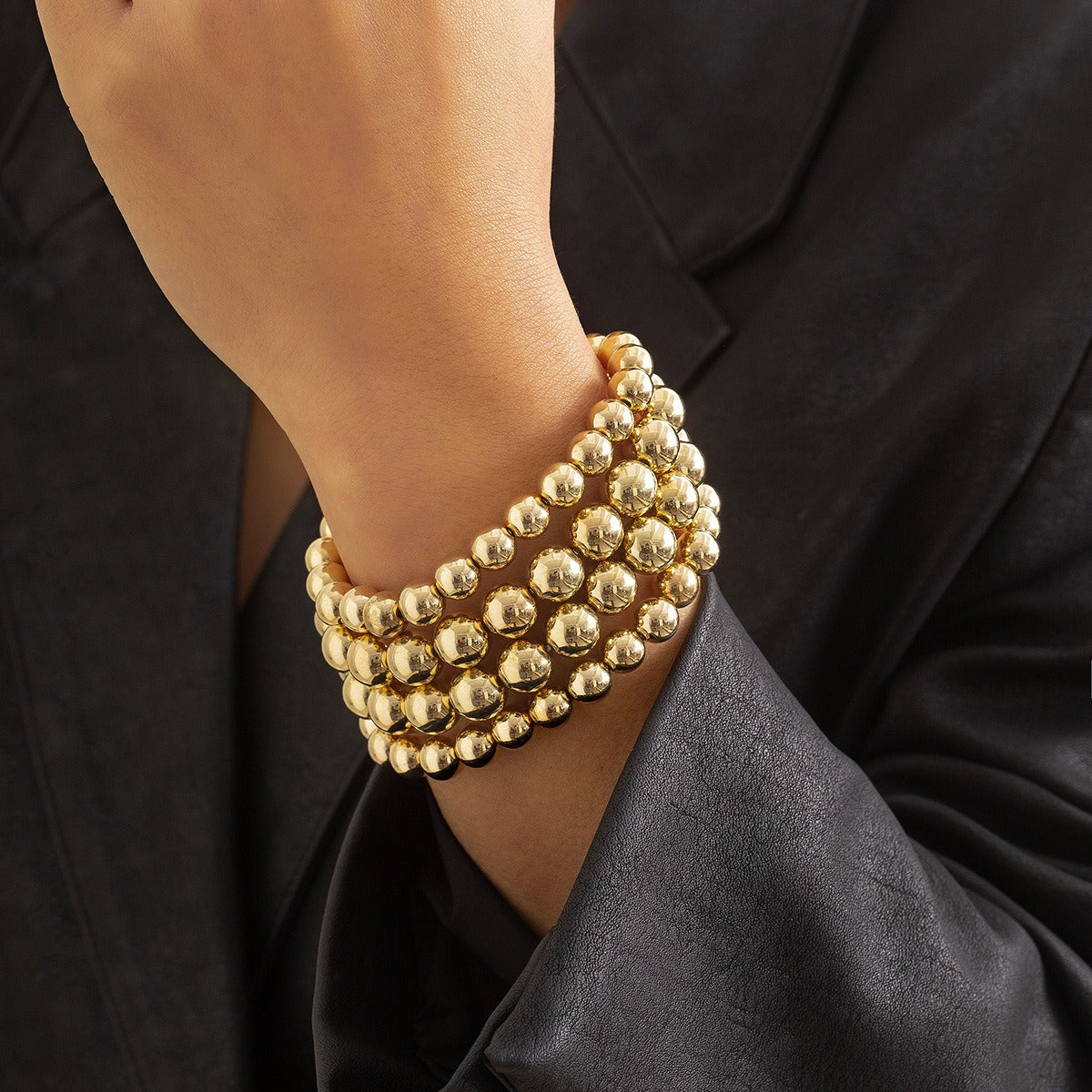 Kaze Punk Oversized Round Bead Chain Bracelet | 18K Gold Bold Statement Bracelet Only