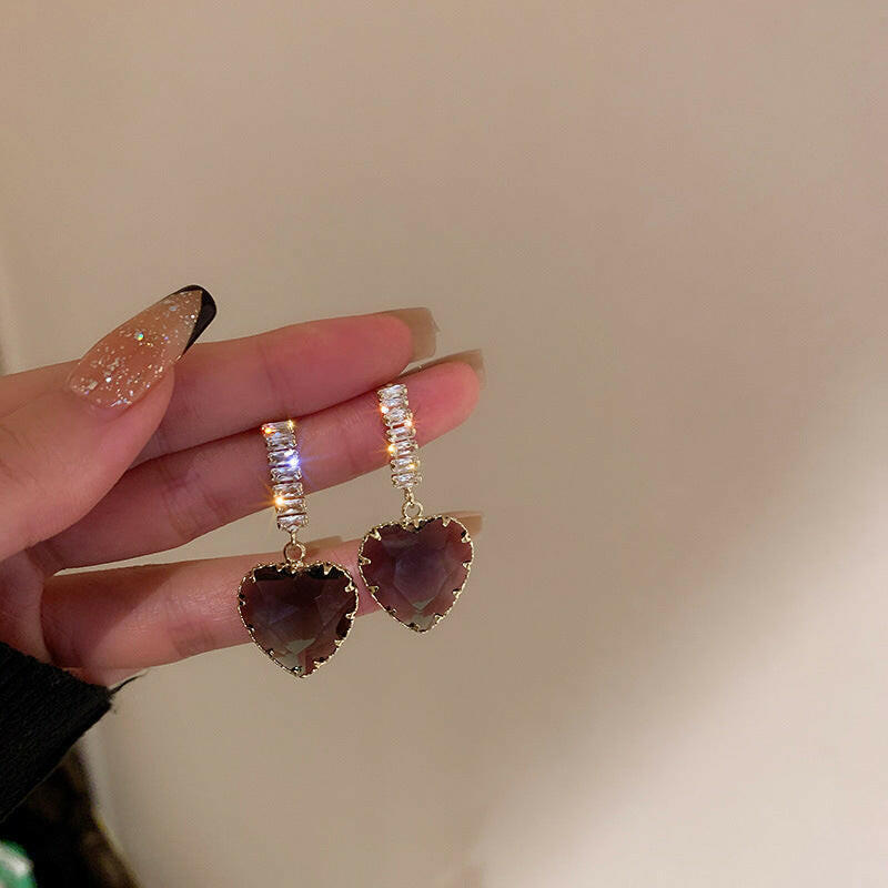 Kaze Korean Trendy Zircon Statement Earrings | Crystal Stud Earrings in Grey, Pink, Green &amp; Clear