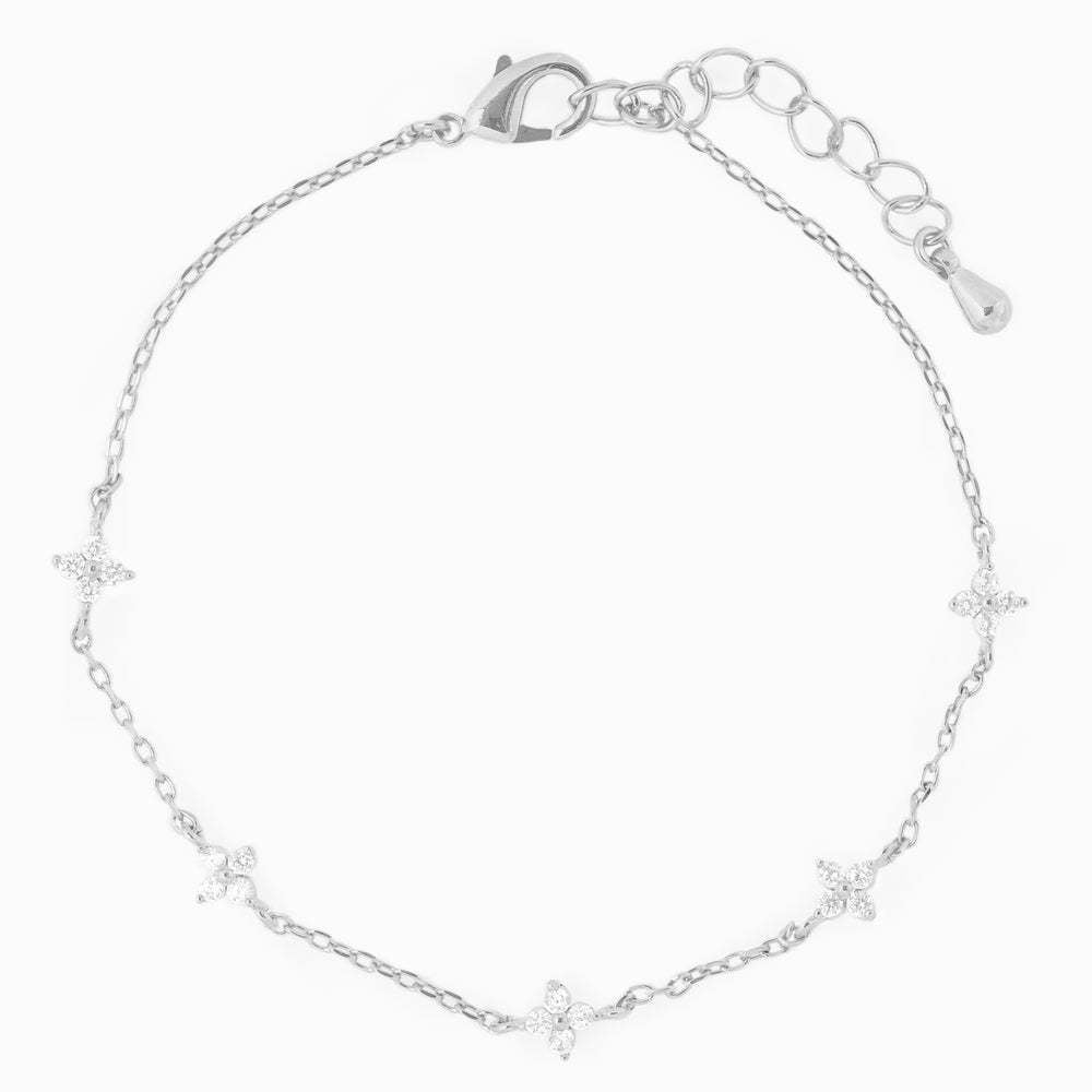 Kaze Love Zircon Butterfly Festival Bracelet | Heart Copper Zircon Bracelet in Gold, Silver &amp; Rose Gold Five Small Flower Bracelet-Silver