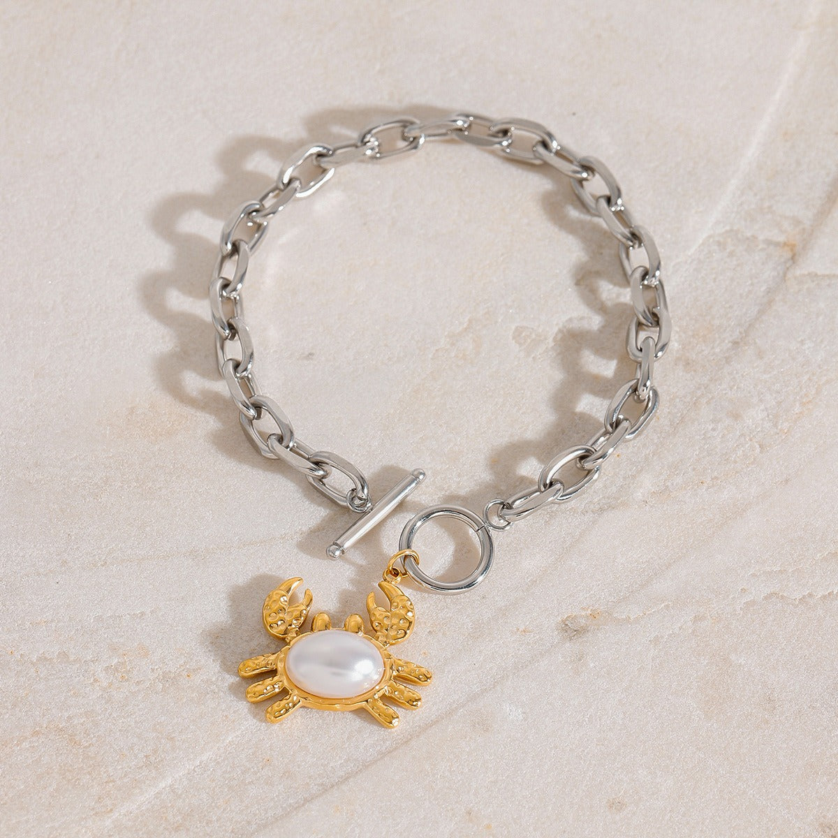 Kaze 18K Gold Crab-Shaped Inlaid Pearl Earring, Necklace and Bracelet Set | Coastal Pearl Jewellery in 3 Variants