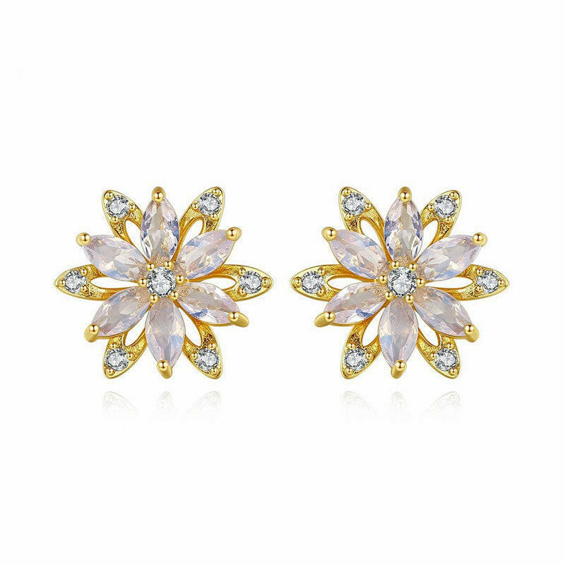 Kaze Korean-Style Stainless Steel Zircon Flower Earrings | Hypoallergenic Stud Earrings in Silver &amp; Gold