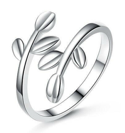 Kaze Vintage Simple Leaf Index Finger Ring | Adjustable Silver Copper Botanical Ring Silver