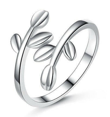 Kaze Vintage Simple Leaf Index Finger Ring | Adjustable Silver Copper Botanical Ring Silver