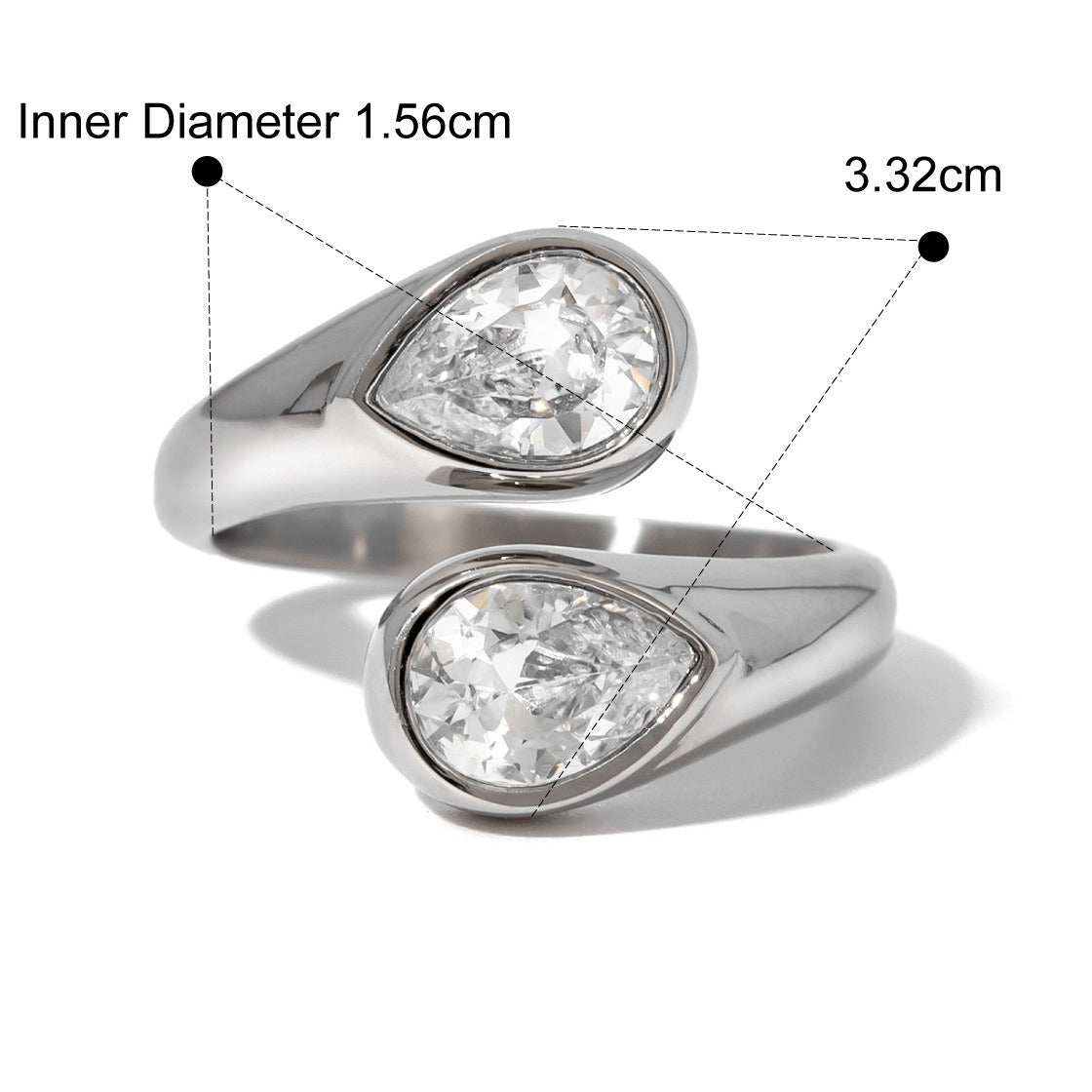 Kaze Asymmetrical Teardrop Gemstone Ring | 18K Gold Adjustable Ring in Gold &amp; Silver Silver Adjustable