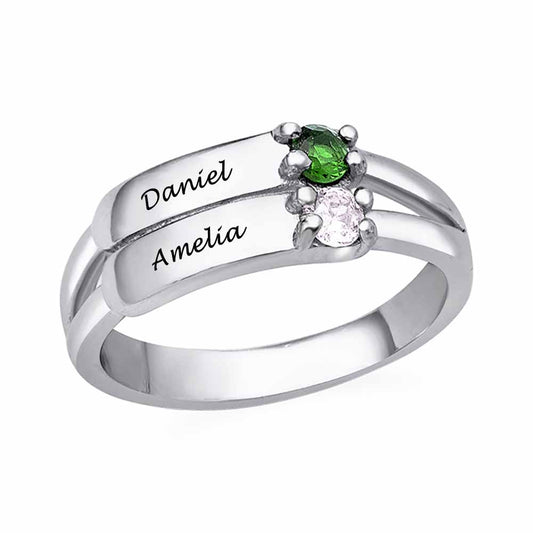Custom Double Name Ring with Personalized Birthstones
