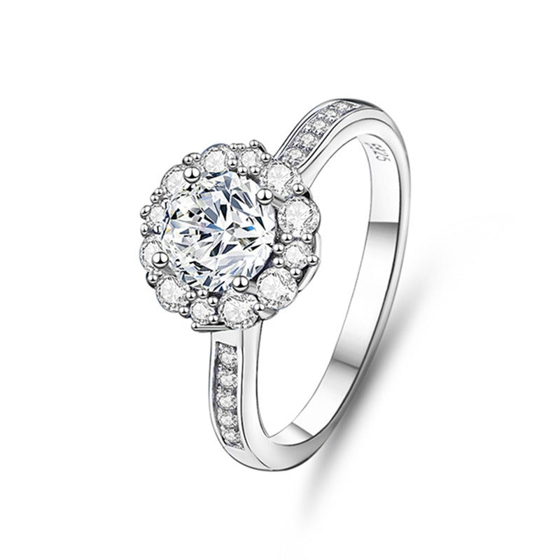 Kaze Light Luxury S925 Moissanite Sunflower Ring | D-Color Sterling Silver Ring Sizes 5–9 US Empty setting (without the main stone)