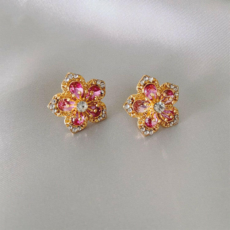 Kaze Rose Flower Ear Clip Earrings | Korean-Style Geometric Diamond Earrings in 9 Colours Colorful
