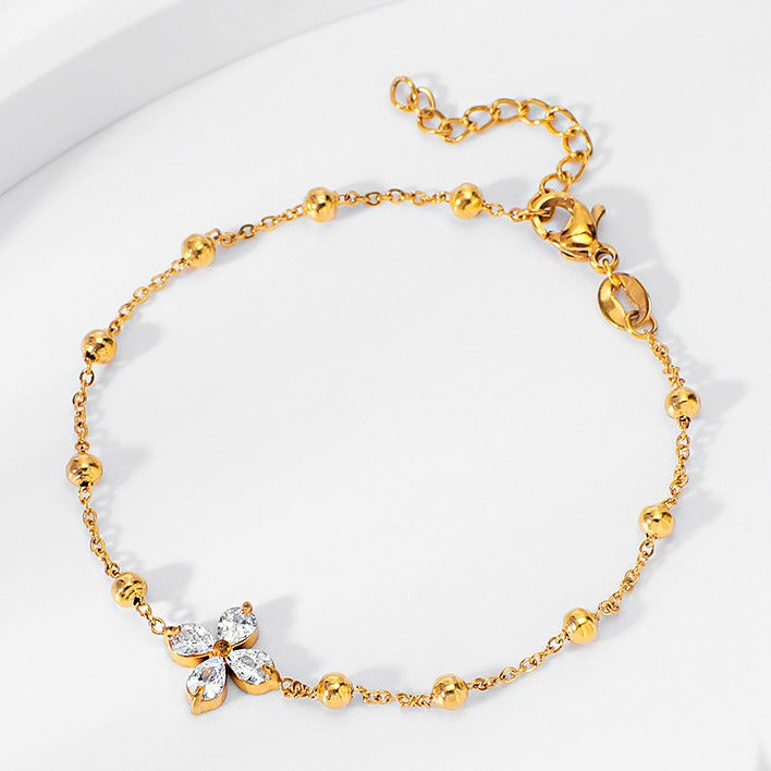 Kaze Four-Leaf Clover Gemstone Jewellery Set | 18K Gold Necklace, Bracelet, Earrings &amp; Ring Bracelet