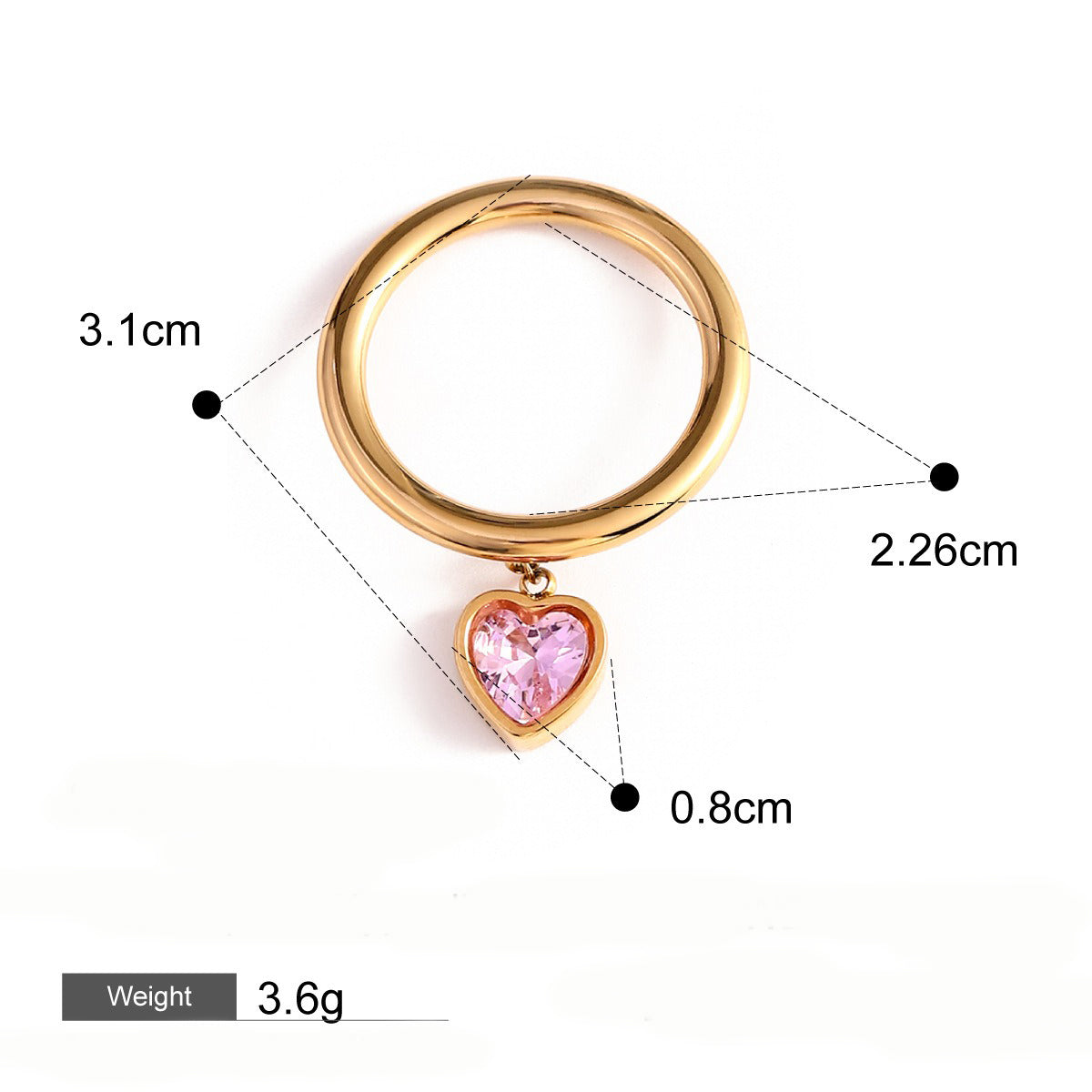 Kaze Heart Gemstone Pendant Ring | 18K Gold Heart Ring in Pink &amp; White Pink