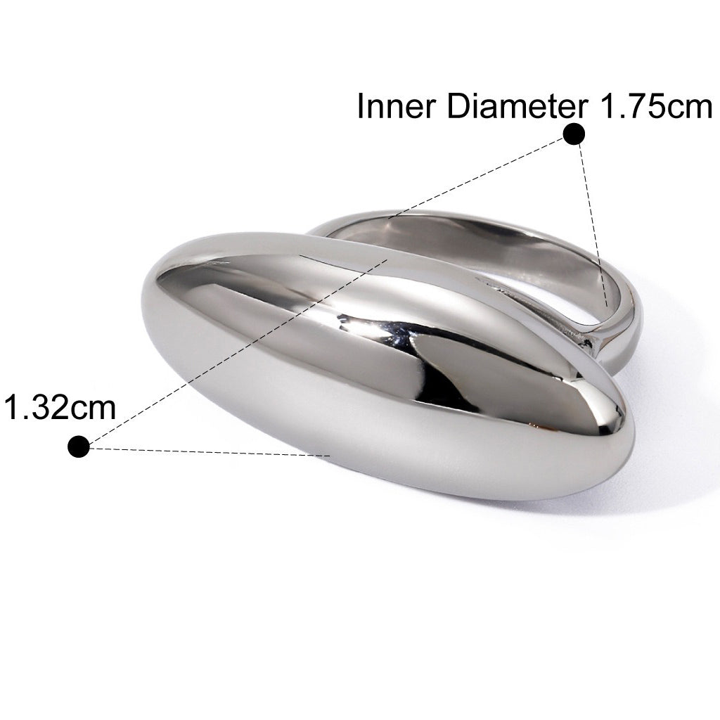 Kaze Elegant Oval Curved Ring | 18K Gold Noble Oval Ring in Gold &amp; Silver Size 7 Silver 7US