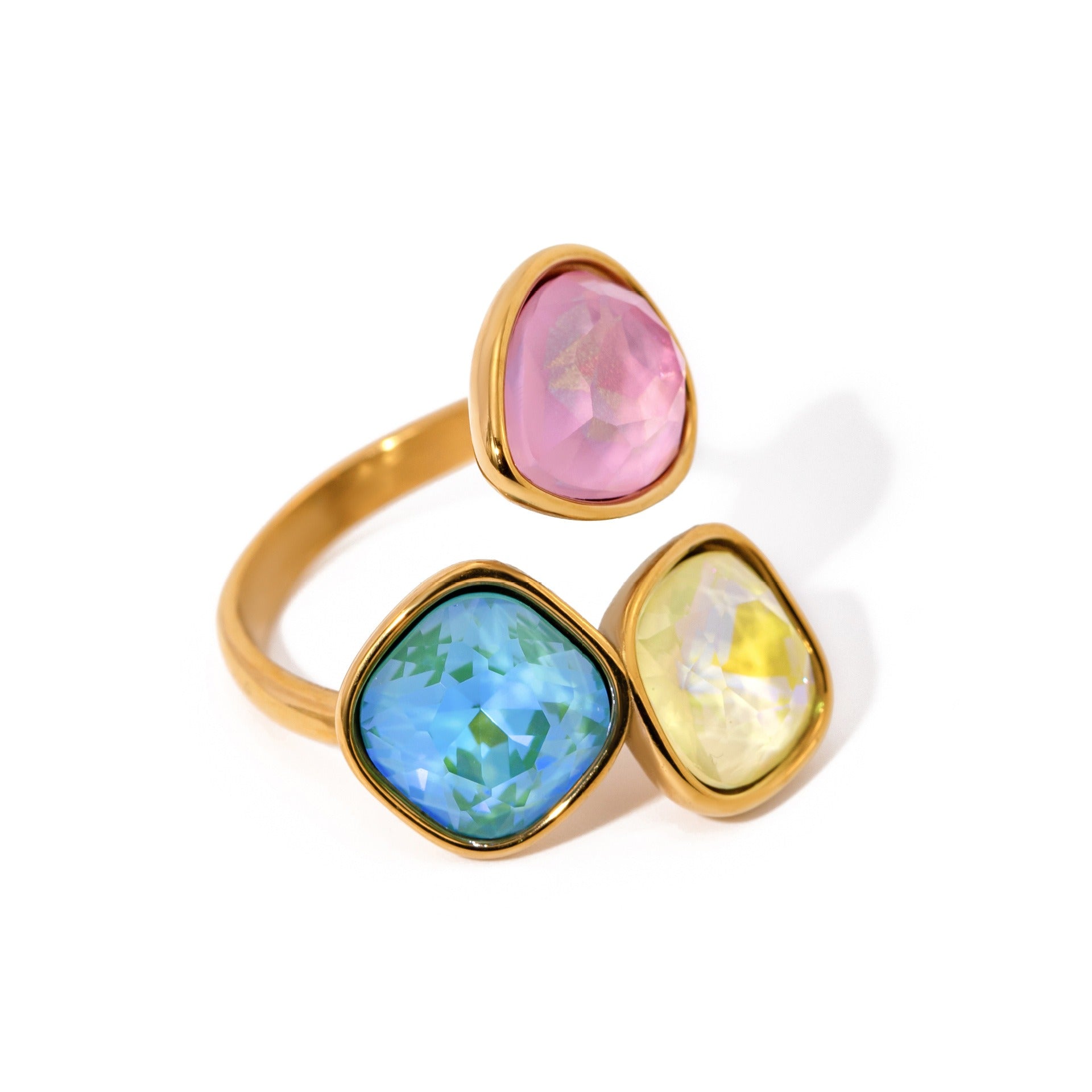 Kaze Light Luxury Noble Geometric Gemstone Open Ring | 18K Gold Inlaid Statement Ring Adjustable