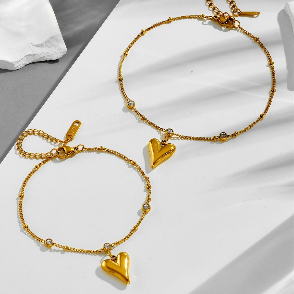Kaze Zircon Heart Forest Peach Heart Anklet | Sparkling Nature-Inspired Anklet &amp; Bracelet