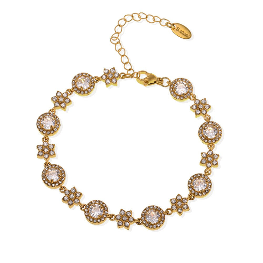 Kaze Six-Leaf Flower &amp; Circle Dazzling Bracelet | 18K Gold Floral Bracelet in Gold &amp; Silver