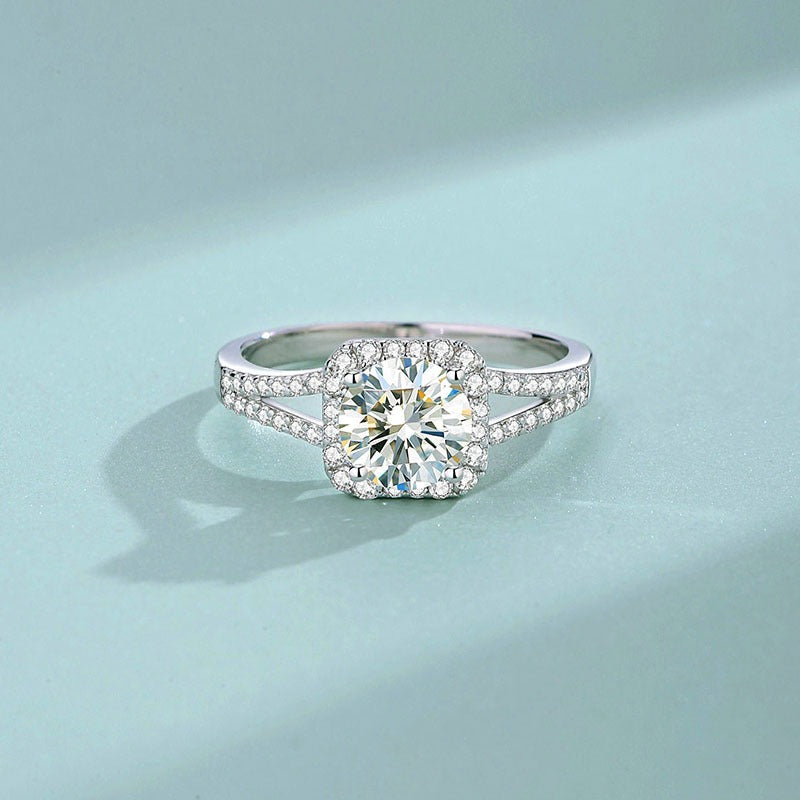 S925 Sterling Silver Square Moissanite Ring