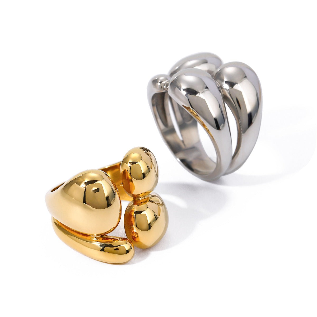 Kaze Stylish Irregular Shape Double-Layer Ring | 18K Gold Adjustable Ring in Gold &amp; Silver