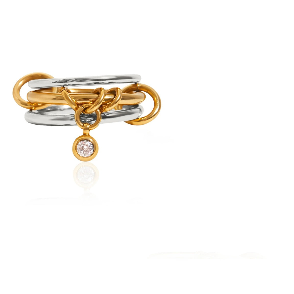 Zirconia-Embellished Multi-Layer Stackable Titanium Steel Ring Ring C 7US