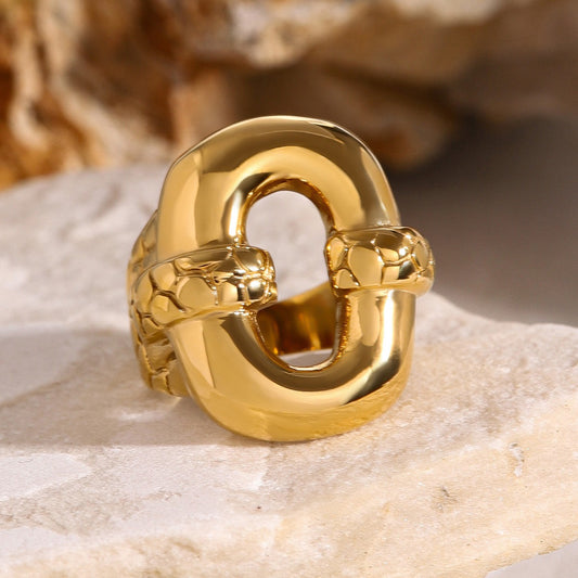 Kaze Geometric O-Shaped Tortoise Pattern Ring | 18K Gold Nature-Inspired Ring Size 8