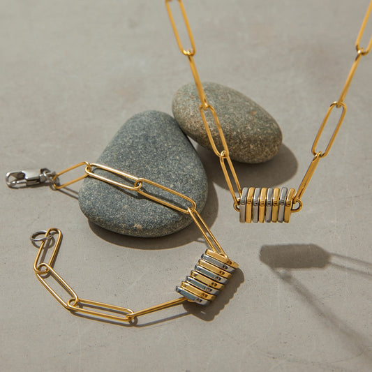 Kaze Titanium Steel Light Luxury Clavicle Chain Set | Necklace &amp; Bracelet in Premium Titanium