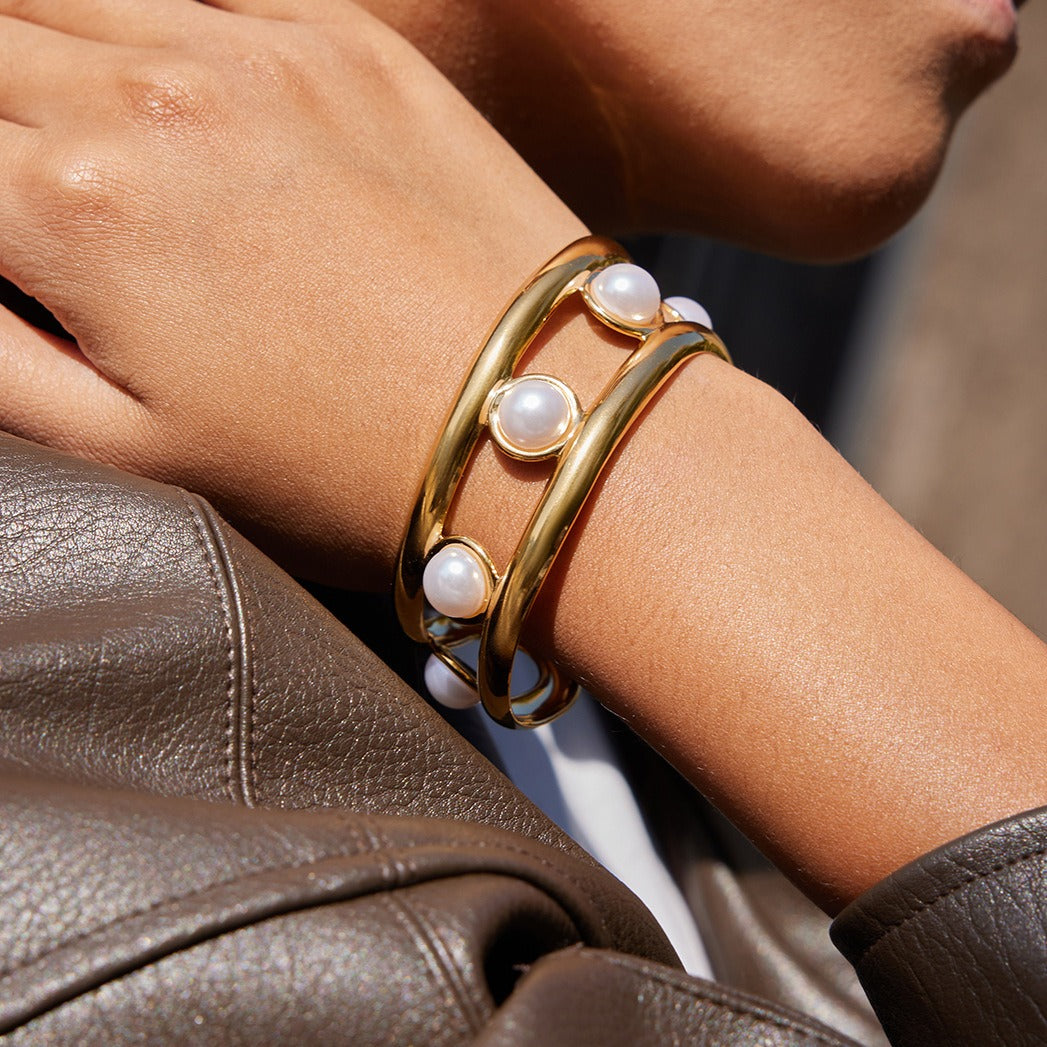 Kaze 18K Gold Lightweight Luxury Bracelet and Bangle Set | Titanium Steel Bracelet in 3 Style Variants