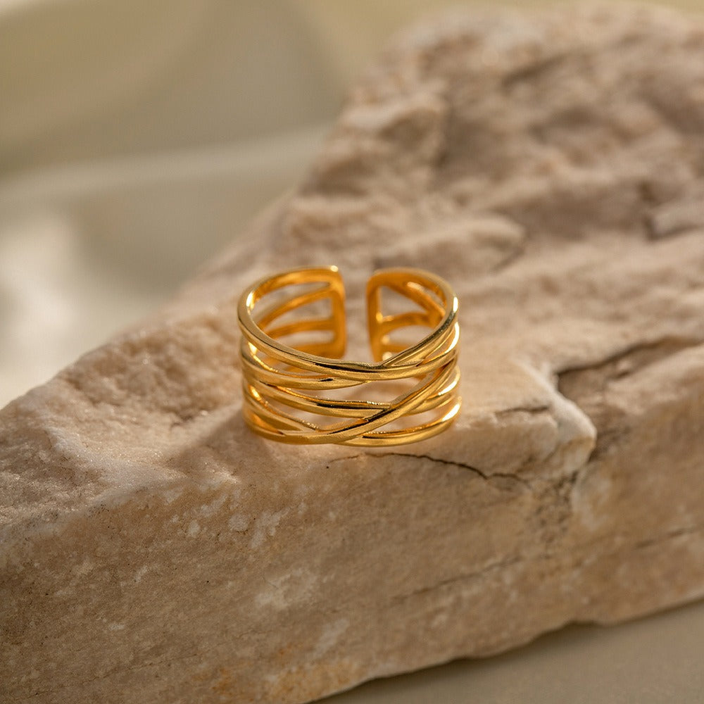 Kaze Simple Elegant Cross-Shaped Design Ring | 18K Gold Adjustable Open Band Ring