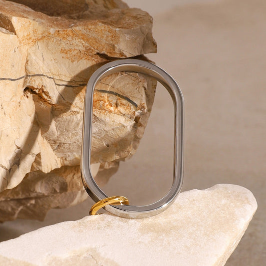 Kaze Oval High-End Two-Tone Ring | 18K Gold Oval Gold &amp; Silver Contrast Ring