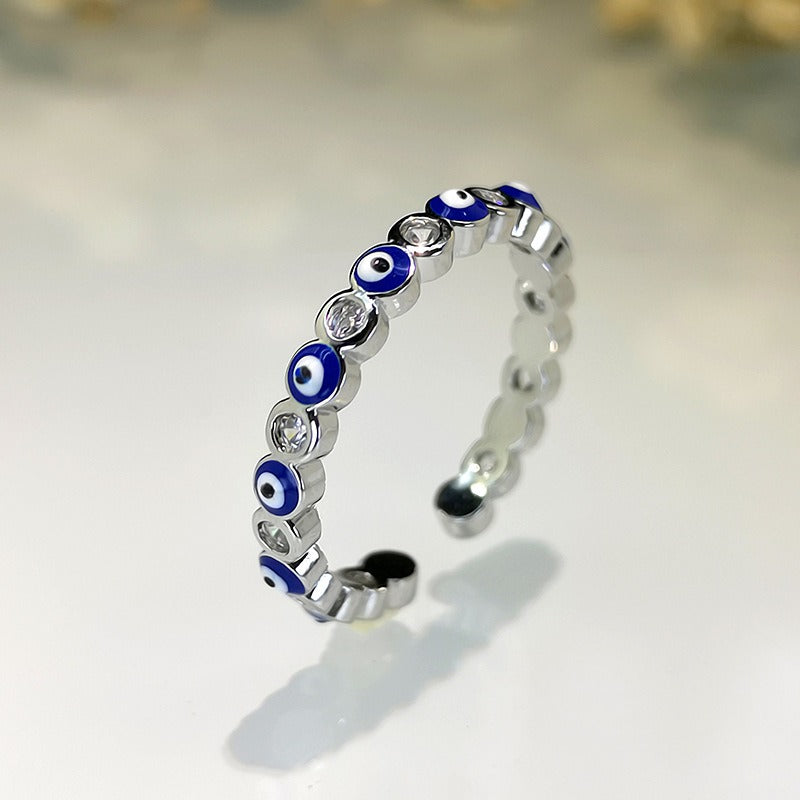 Kaze Exaggerated Eye Design Gemstone Open Ring | 18K Gold Oil-Drip Enamel Ring in 18 Variants