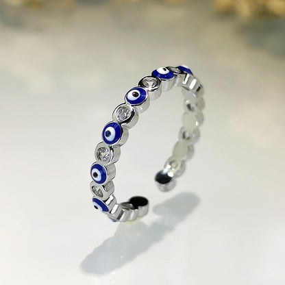 Kaze Exaggerated Eye Design Gemstone Open Ring | 18K Gold Oil-Drip Enamel Ring in 18 Variants