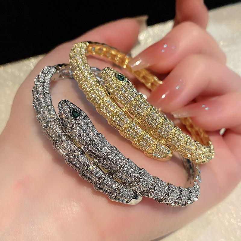 Kaze 18K Gold Simulated Snake Scale Bracelet | 18K Gold S925 Silver Serpent Bracelet in Gold &amp; White Gold
