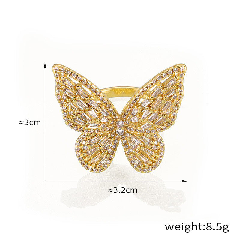 Kaze Butterfly Zircon Ring | 18K Gold Inlaid Zircon Ring for Women White Adjustable