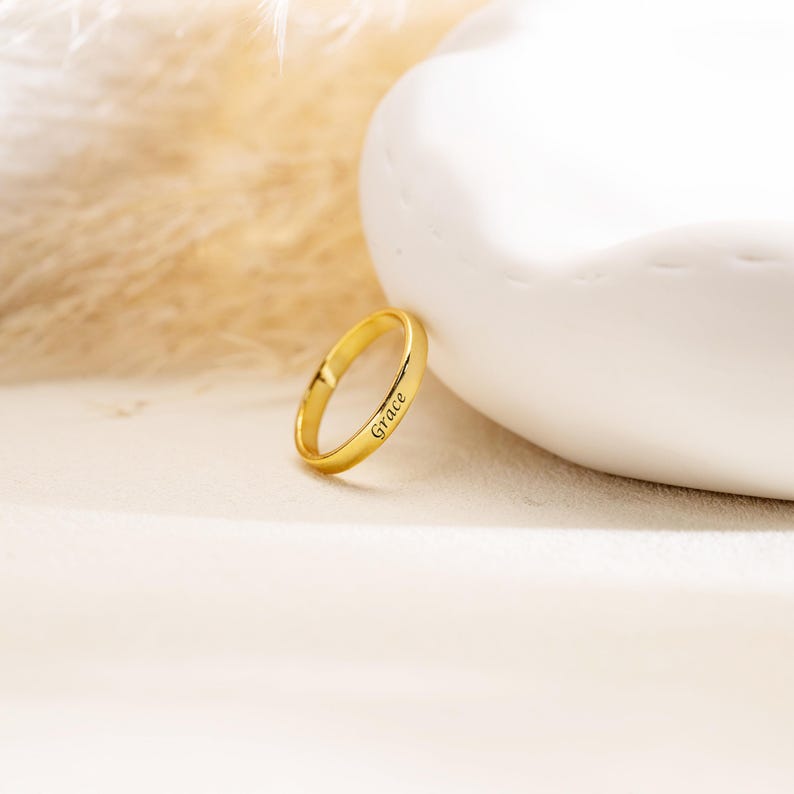 Kaze Customized Smooth Name Engraving Ring | Elegant Personalised Band in Silver, Gold &amp; Rose Gold