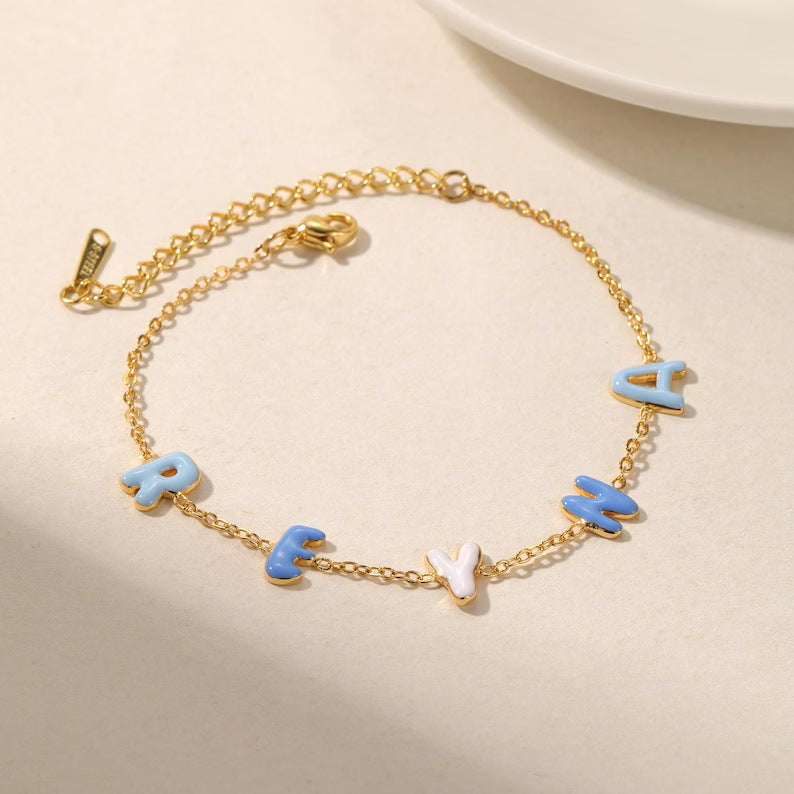 Kaze Custom Enamel Bubble Letter Bracelet | Personalised Name Bracelet for Women
