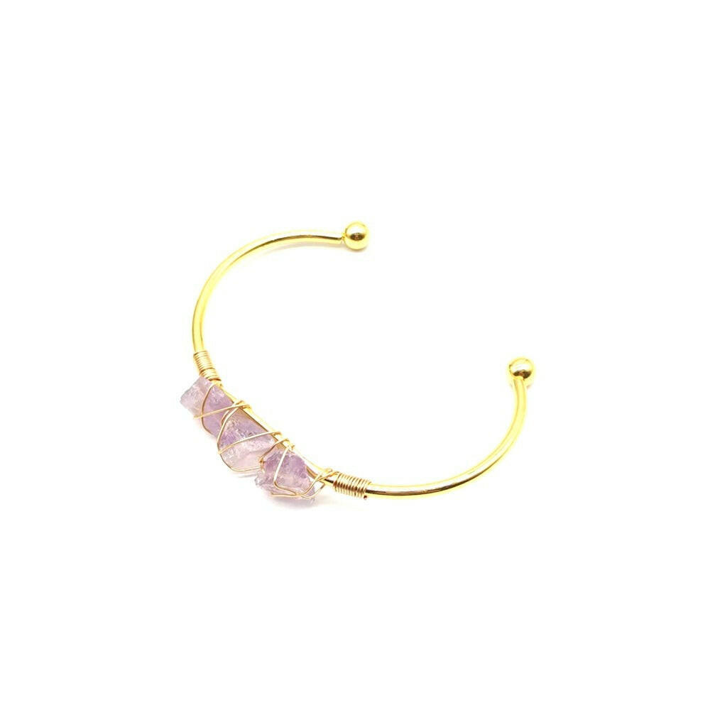 Kaze Braided Natural Gemstone Crystal Bracelet | Handcrafted Adjustable Bracelet with Gold-Plated Accents Violet Gold Plated