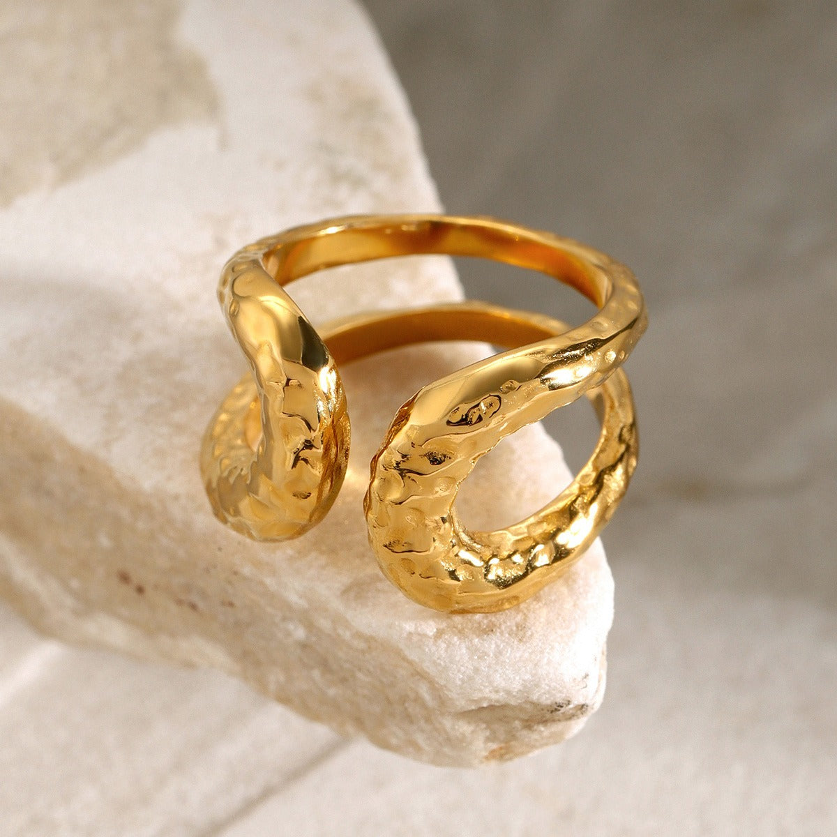 Kaze Double-Layer Hammered Texture Ring | 18K Gold Classic Fashion Adjustable Ring