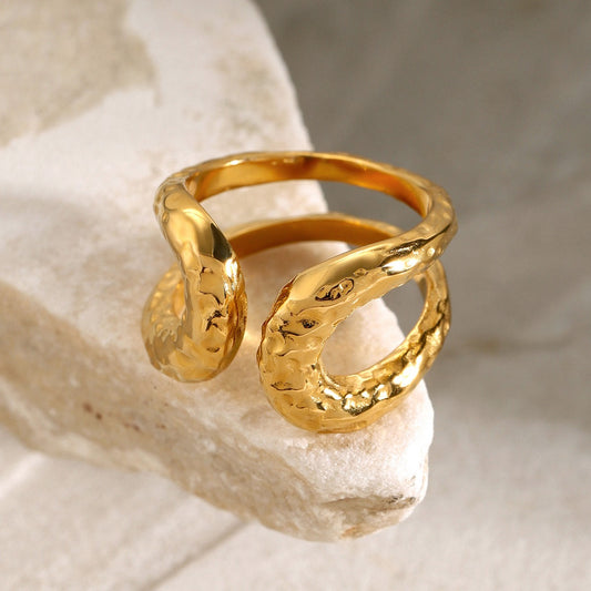 Kaze Double-Layer Hammered Texture Ring | 18K Gold Classic Fashion Adjustable Ring
