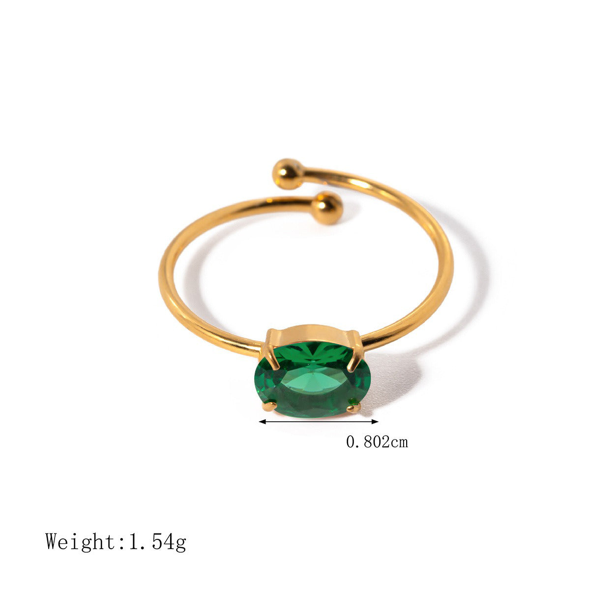 Kaze Cute Gemstone Adjustable Ring | 18K Gold Ring in White, Pink, Black &amp; Green Green