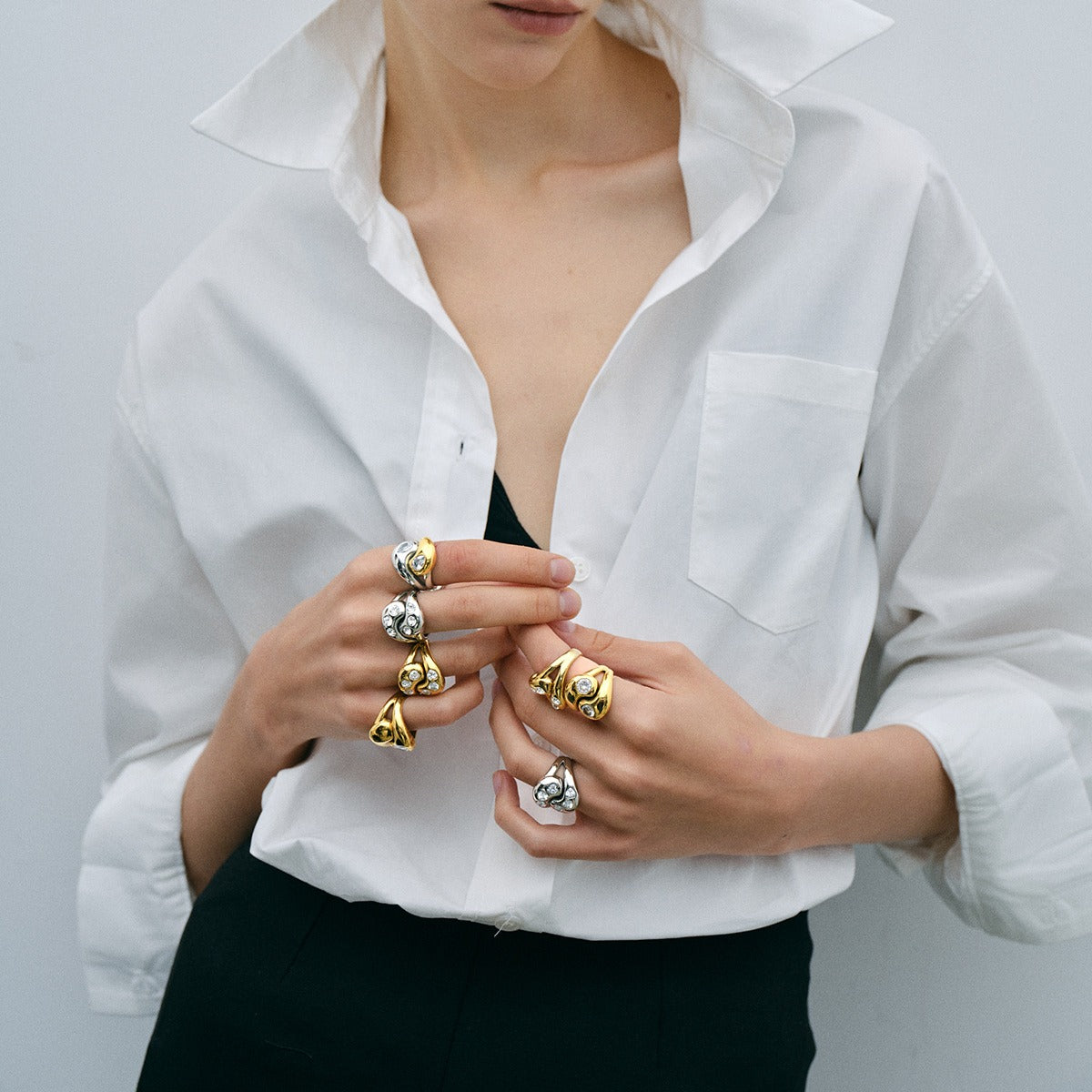 Kaze Interlaced Teardrop Gemstone Ring | 18K Gold Trendy Ring in Gold &amp; Two-Tone Sizes 6–8