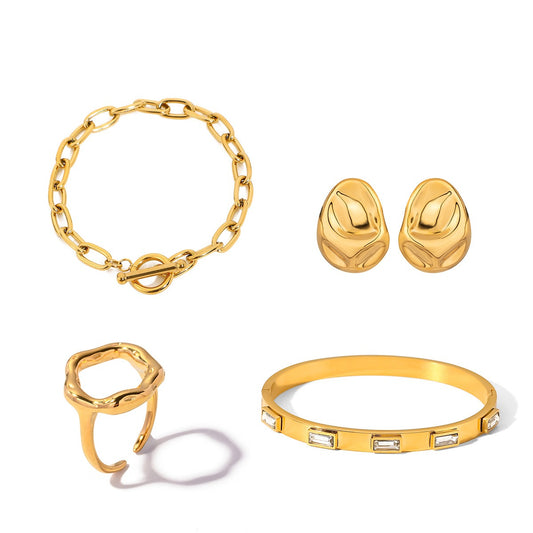 Kaze 18K Gold Cubic Zirconia Jewellery Set | Bracelet, Ring &amp; Earring Matching Set