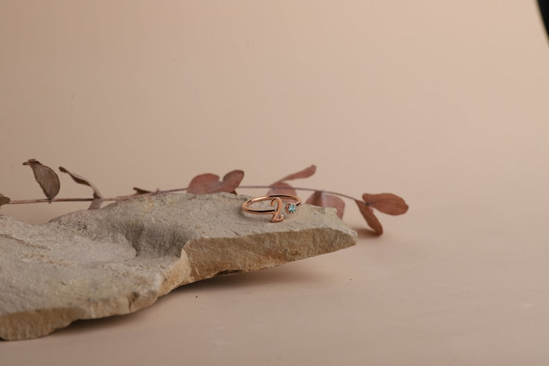 Kaze Personalised Open Ring with Birthstones, Numbers and Letters | Custom Engraved Ring in Silver, Gold &amp; Rose Gold