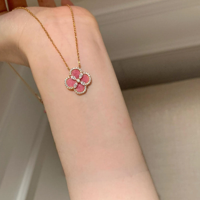 Kaze Pink Four-Leaf Clover Crystal Jewellery Set | Bracelet, Necklace &amp; Earrings with Crystal Accents Pink Necklace