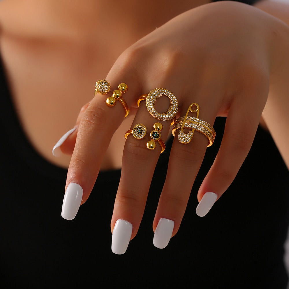 Kaze Diamond-Studded Light Luxury Style Ring | 18K Gold Pin, Ring &amp; Ball Design in 9 Variants