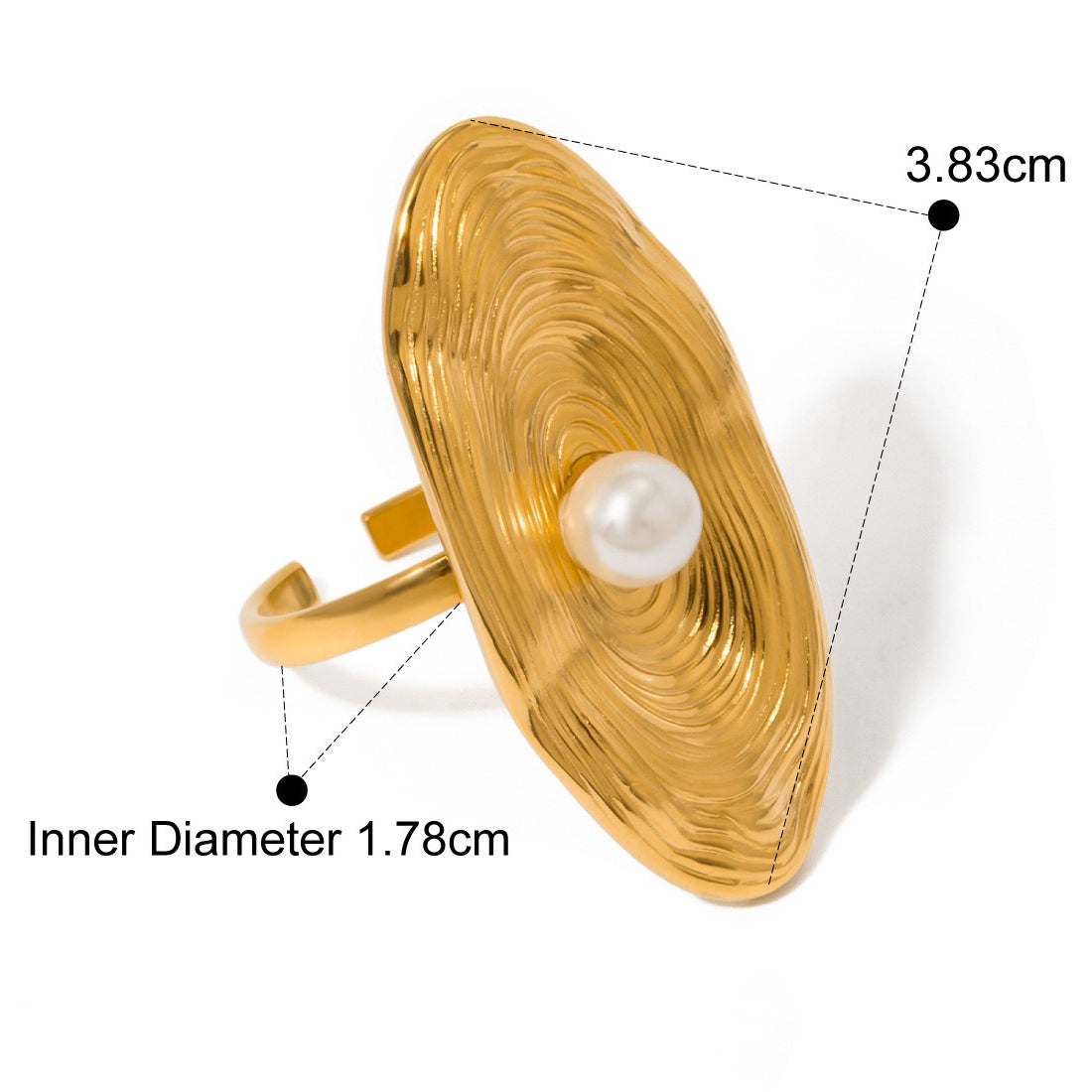 Kaze Oval Pearl Inlay Textured Ring | 18K Gold Adjustable Pearl Ring