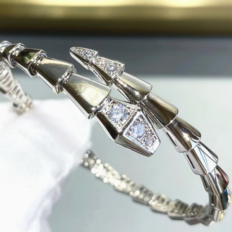 Kaze Snake Bone Diamond Bracelet | 18K Gold Serpent Bracelet in Gold, Rose Gold &amp; Silver